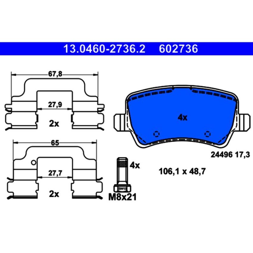ATE 602736 ATE Original Semi-Metallic Rear Disc Brake Pad Set 602736 for Volvo