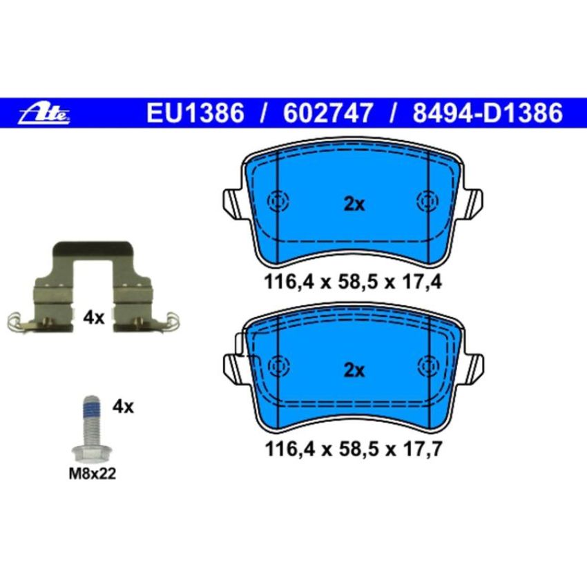 ATE 602747 ATE Original Semi-Metallic Rear Disc Brake Pad Set 602747 for Audi