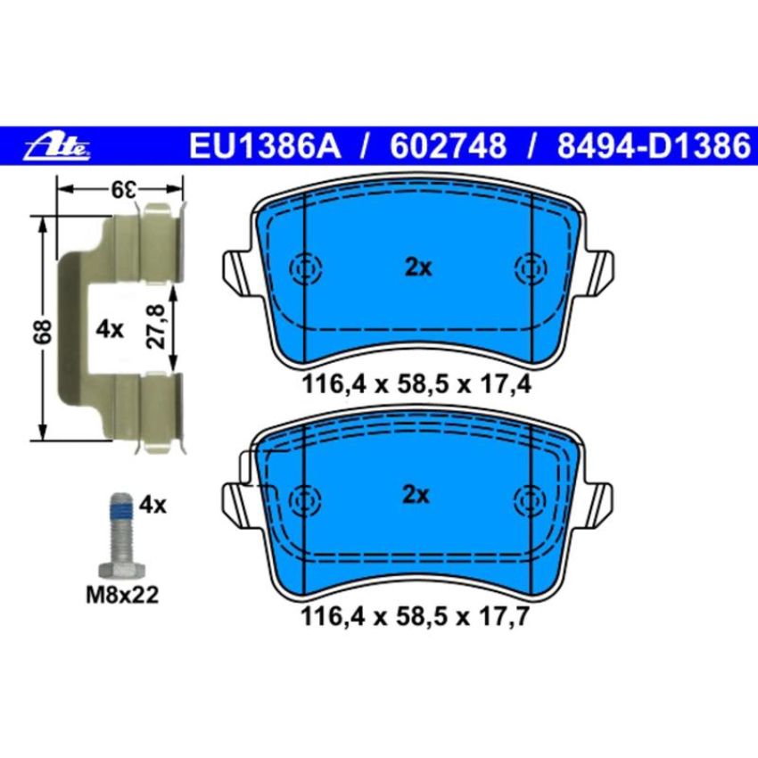 ATE 602748 ATE Original Semi-Metallic Rear Disc Brake Pad Set 602748 for Audi
