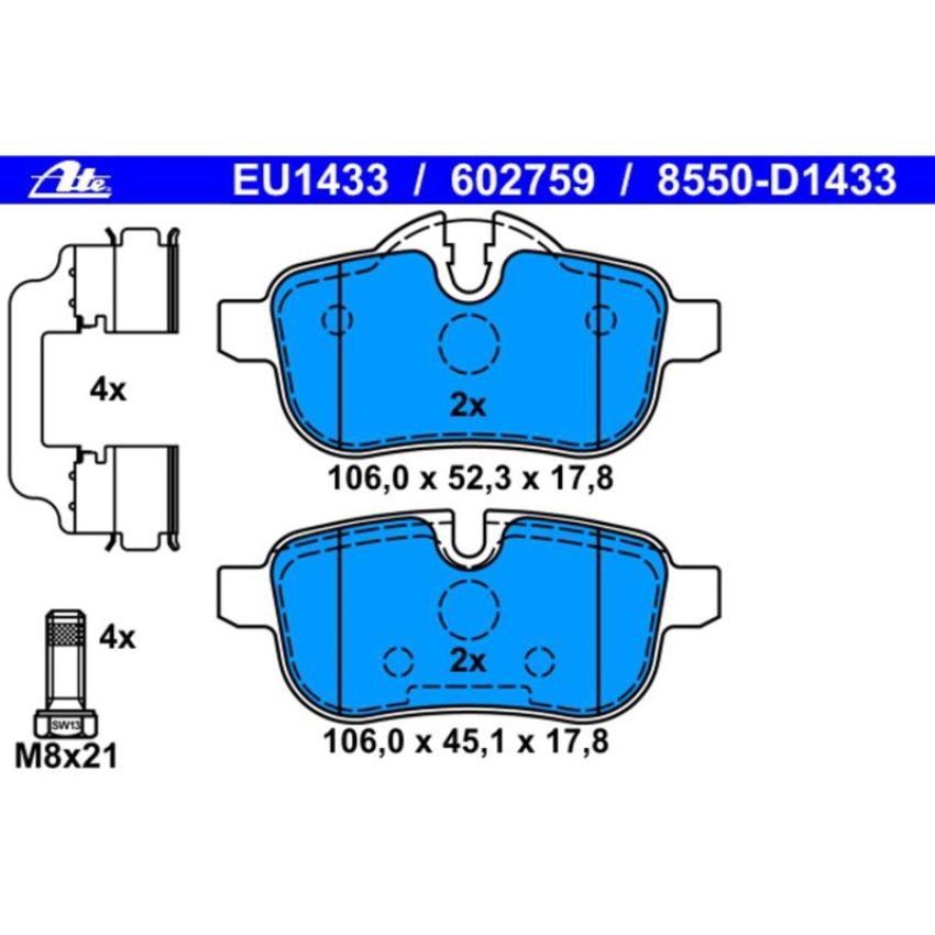 ATE 602759 ATE Original Semi-Metallic Rear Disc Brake Pad Set 602759 for BMW