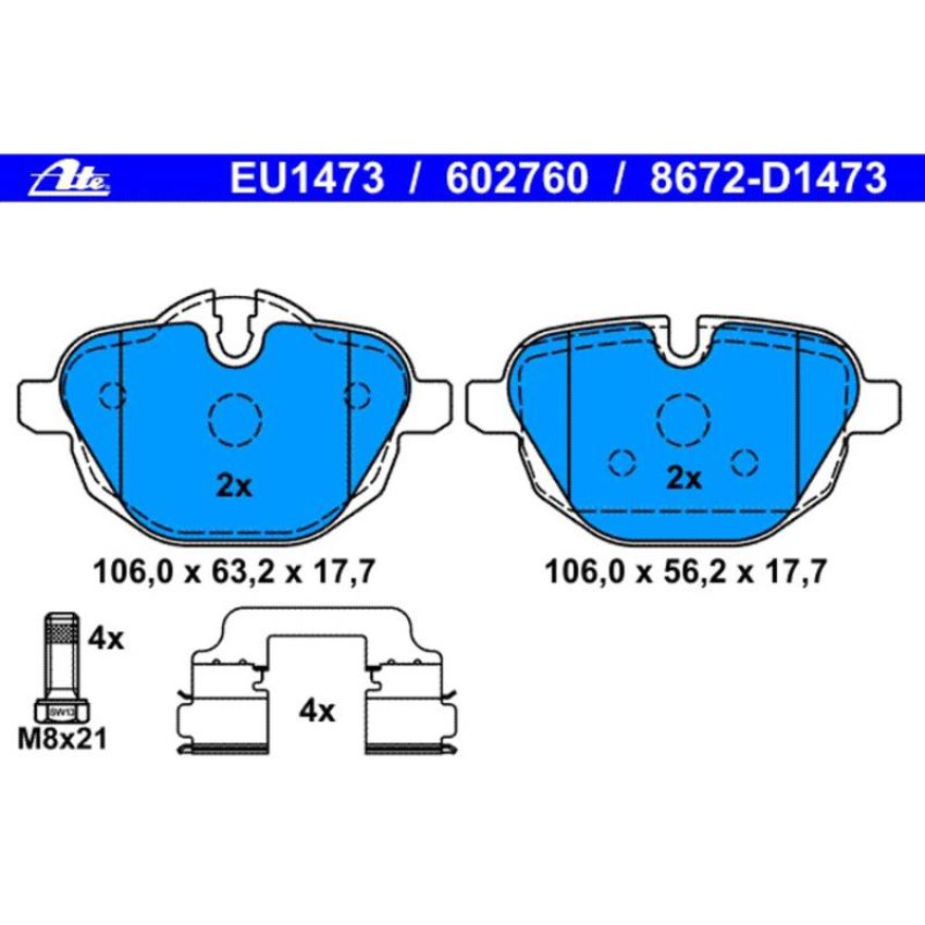ATE 602760 ATE Original Semi-Metallic Rear Disc Brake Pad Set 602760 for BMW
