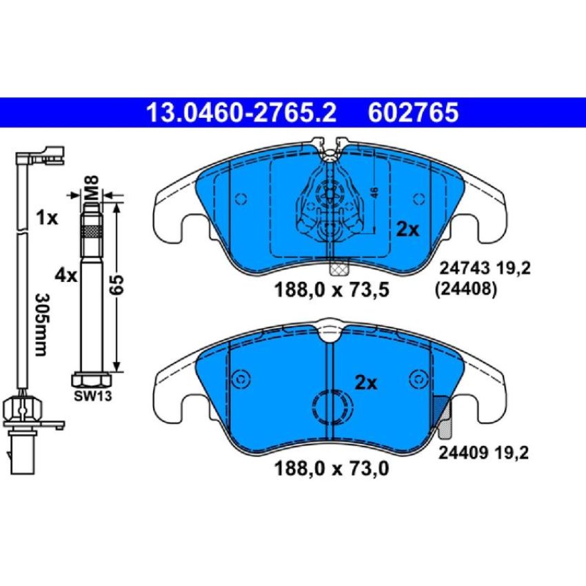 ATE 602765 ATE Original Semi-Metallic Front Disc Brake Pad Set 602765 for Audi