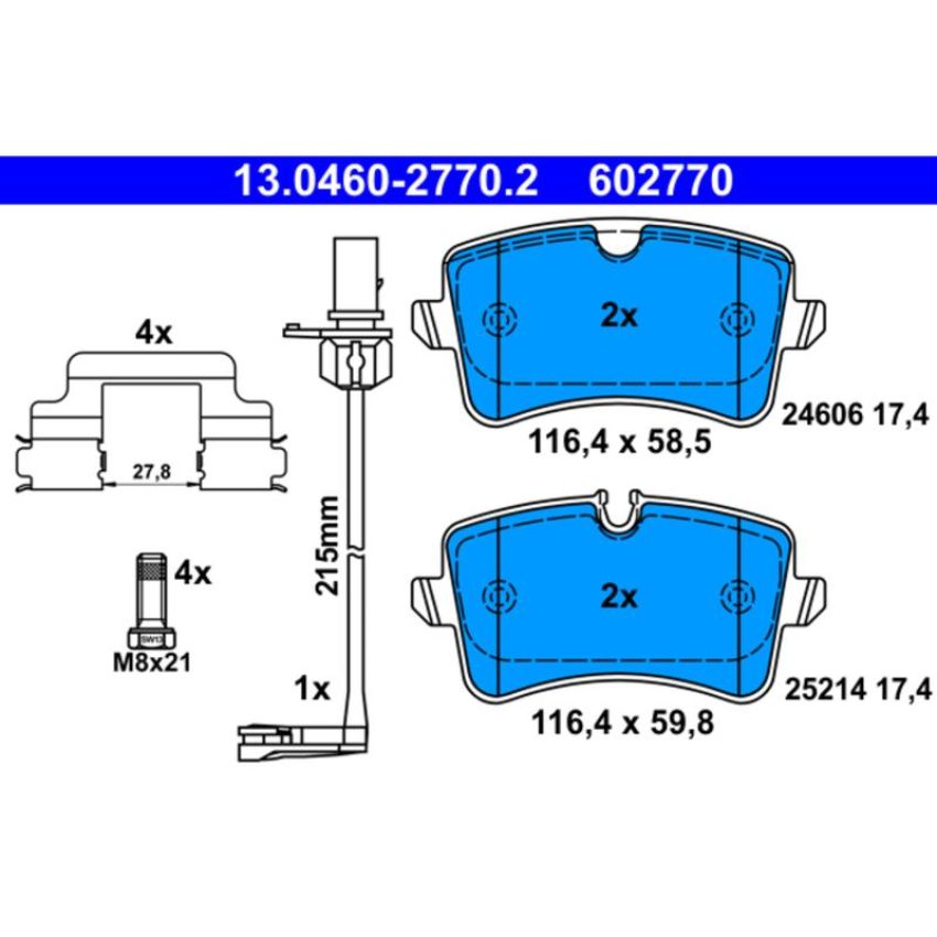 ATE 602770 ATE Original Semi-Metallic Rear Disc Brake Pad Set 602770 for Audi, Porsche