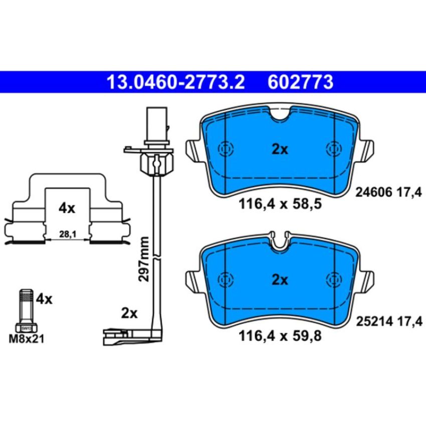 ATE 602773 ATE Original Semi-Metallic Rear Disc Brake Pad Set 602773 for Audi