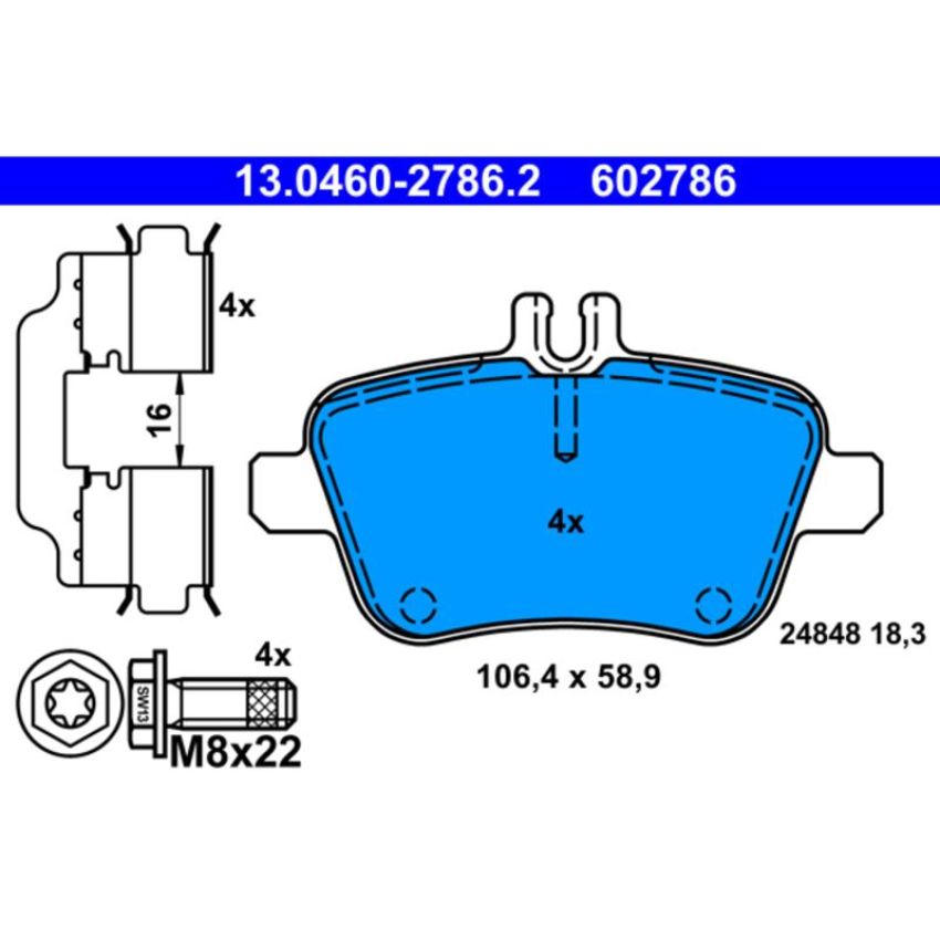 ATE 602786 ATE Semi-Metallic Rear Disc Brake Pad Set 602786 for INFINITI, Mercedes-Benz