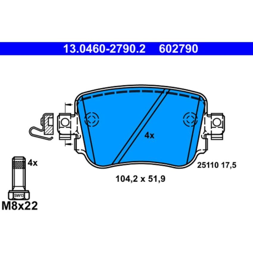 ATE 602790 ATE Original Semi-Metallic Rear Disc Brake Pad Set 602790 for Audi, Volkswagen