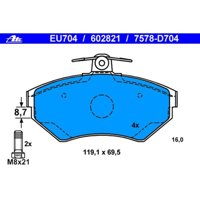ATE 602821 ATE Original Semi-Metallic Front Disc Brake Pad Set 602821 for Volkswagen