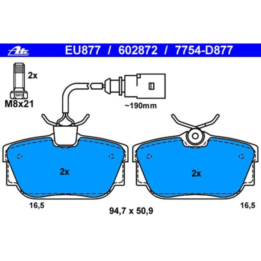 ATE 602872 ATE Original Semi-Metallic Rear Disc Brake Pad Set 602872 for Volkswagen