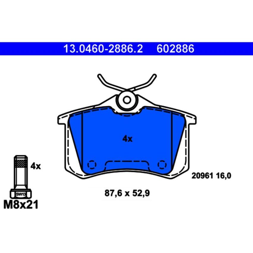 ATE 602886 ATE Original Semi-Metallic Rear Disc Brake Pad Set 602886 for Audi, Volkswagen