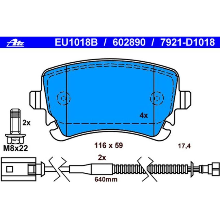 ATE 602890 ATE Original Semi-Metallic Rear Disc Brake Pad Set 602890 for Audi, Volkswagen