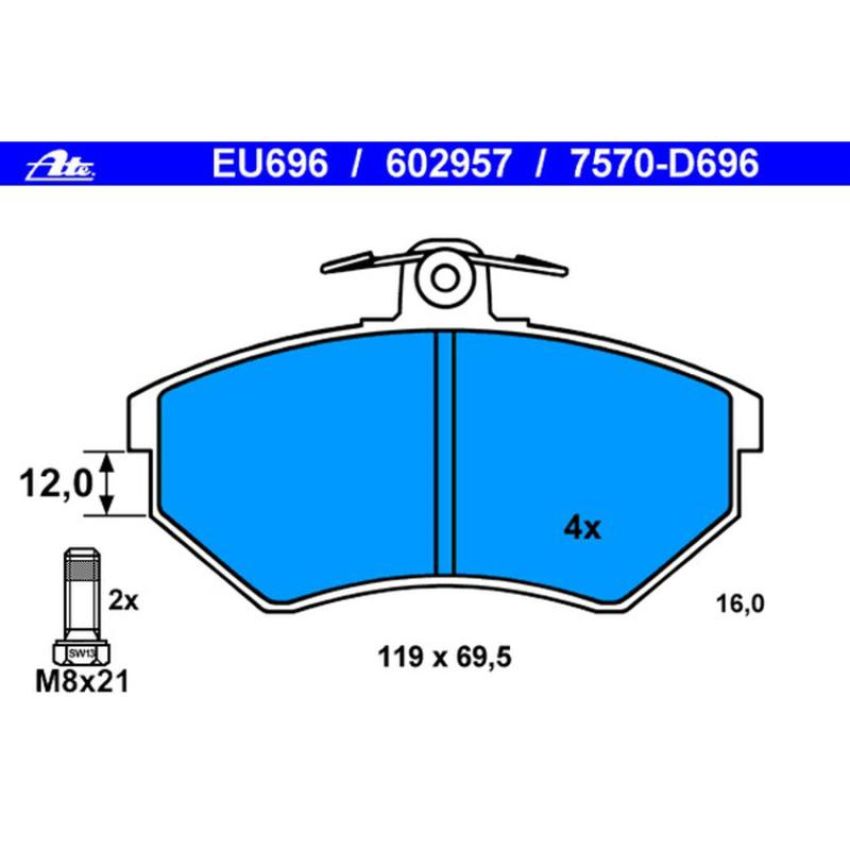 ATE 602957 ATE Original Semi-Metallic Front Disc Brake Pad Set 602957 for Volkswagen