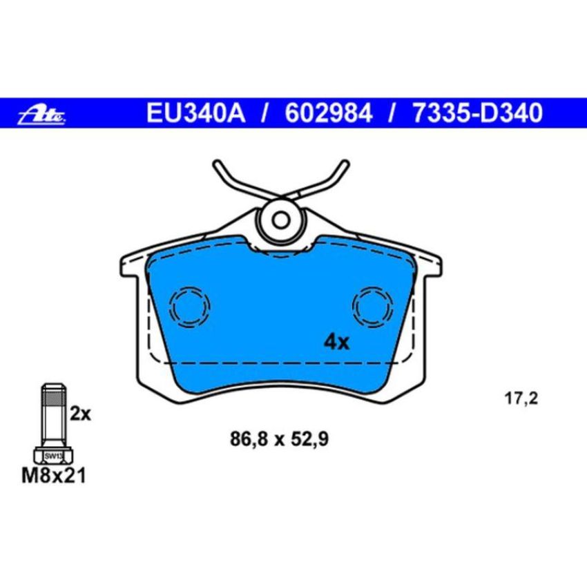 ATE 602984 ATE Semi-Metallic Rear Disc Brake Pad Set 602984 for Peugeot, Volkswagen