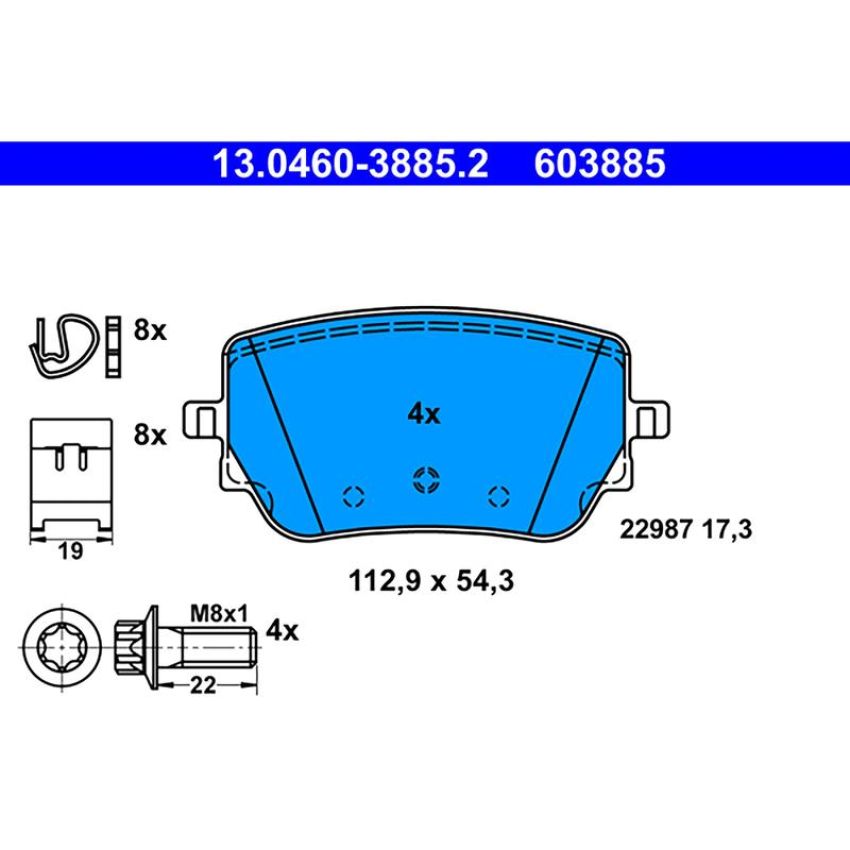 ATE 603885 ATE Original Semi-Metallic Rear Disc Brake Pad Set 603885 for Mercedes-Benz