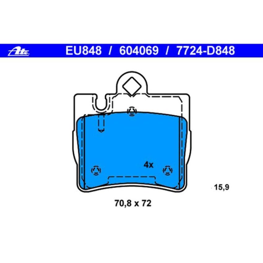 ATE 604069 ATE Original Semi-Metallic Rear Disc Brake Pad Set 604069 for Mercedes-Benz