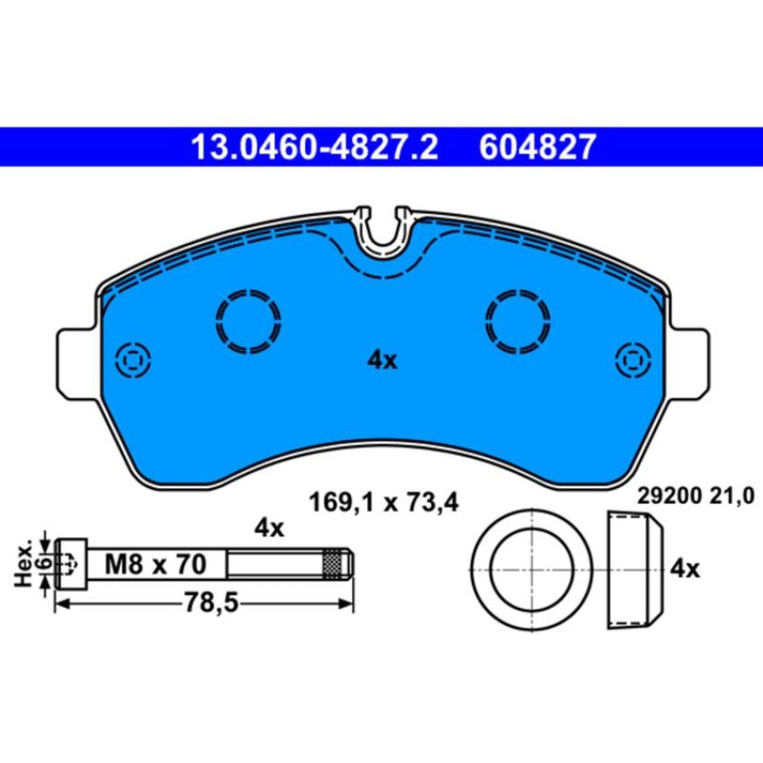 ATE 604827 ATE Original Semi-Metallic Front Disc Brake Pad Set 604827 for Mercedes-Benz