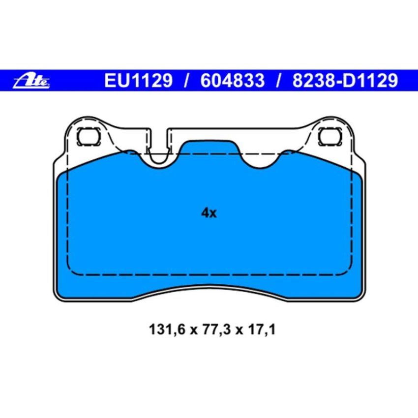 ATE 604833 ATE Semi-Metallic Front Disc Brake Pad Set 604833 for Audi, Chevrolet, VW