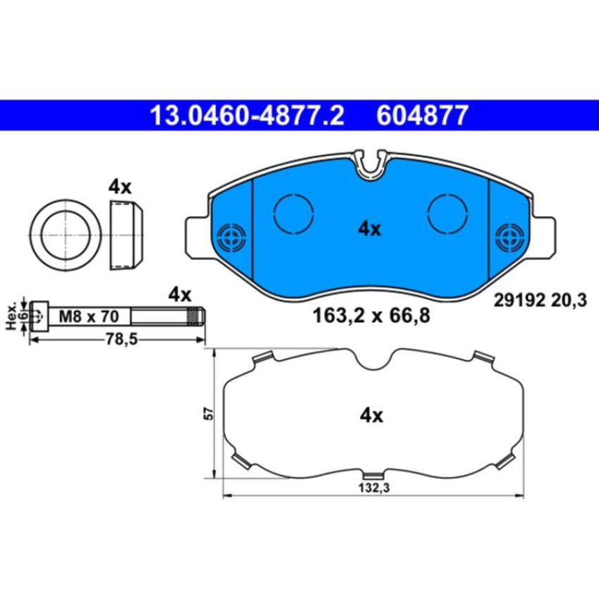 ATE 604877 ATE Semi-Metallic Front Disc Brake Pad Set 604877 for Dodge, Mercedes-Benz