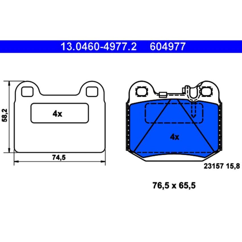 ATE 604977 ATE Original Semi-Metallic Rear Disc Brake Pad Set 604977 for Mercedes-Benz