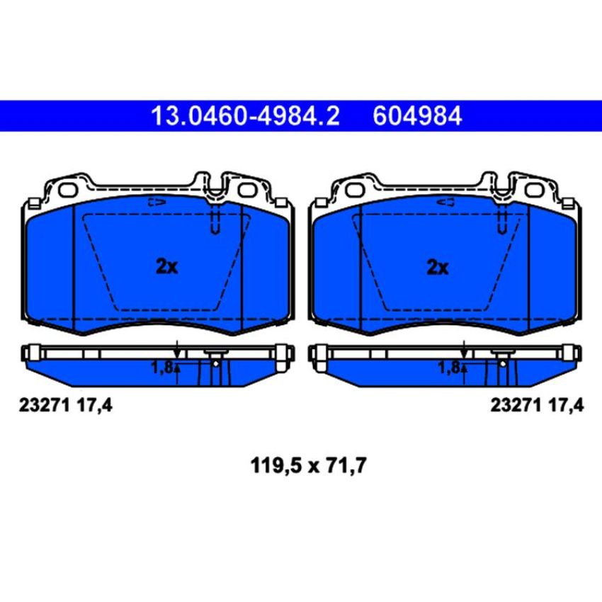 ATE 604984 ATE Original Semi-Metallic Front Disc Brake Pad Set 604984 for Mercedes-Benz