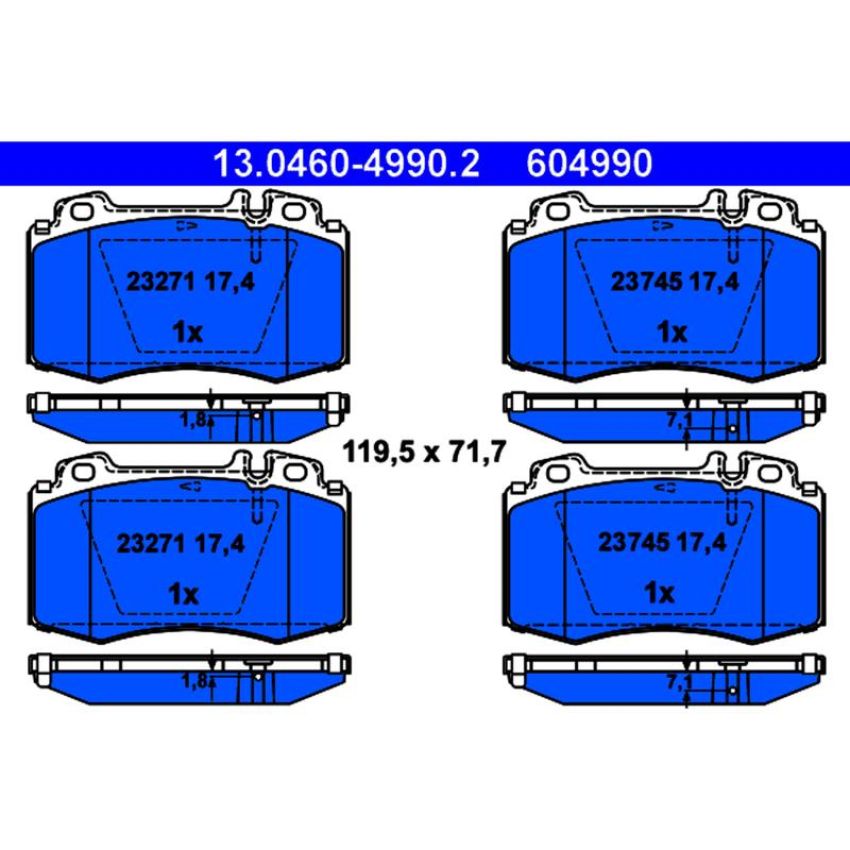 ATE 604990 ATE Original Semi-Metallic Front Disc Brake Pad Set 604990 for Mercedes-Benz