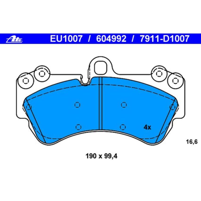 ATE 604992 ATE Semi-Metallic Front Disc Brake Pad Set 604992 for Mercedes-Benz, Porsche, VW
