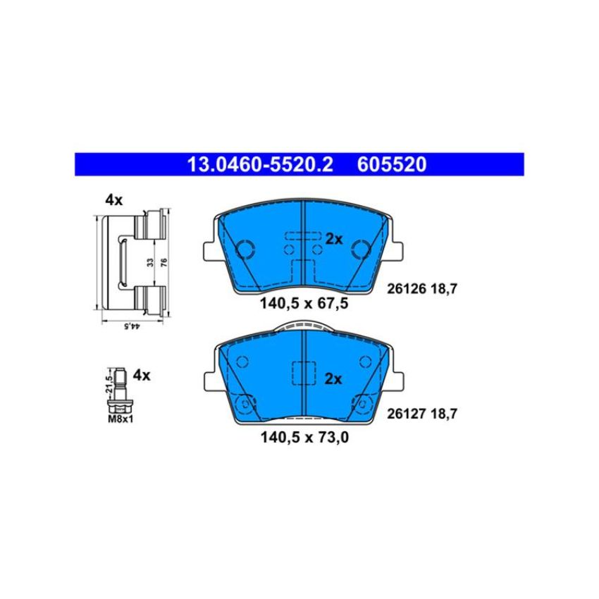 ATE 605520 ATE Original Semi-Metallic Front Disc Brake Pad Set 605520 for Volvo