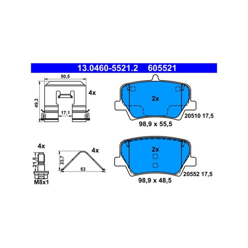 ATE 605521 ATE Original Semi-Metallic  Disc Brake Pad Set 605521 for Volvo