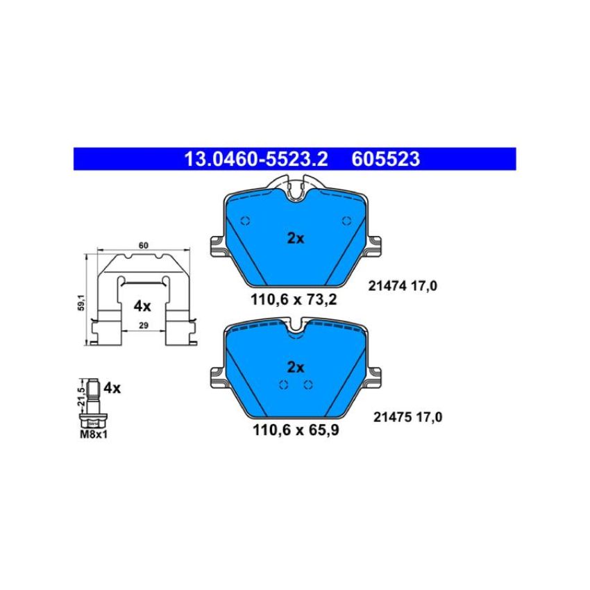 ATE 605523 ATE Original Semi-Metallic Rear Disc Brake Pad Set 605523 for BMW, Toyota
