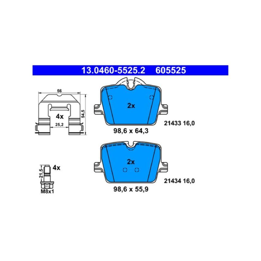 ATE 605525 ATE Original Semi-Metallic Rear Disc Brake Pad Set 605525 for BMW, Toyota