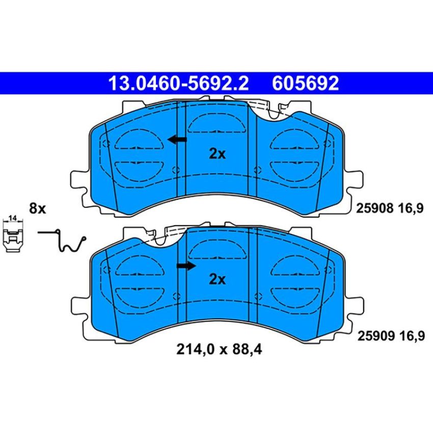 ATE 605692 ATE Original Semi-Metallic Front Disc Brake Pad Set 605692 for Audi