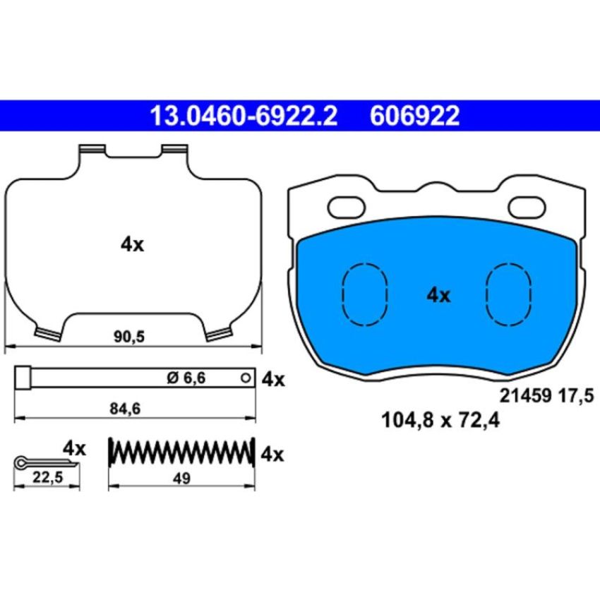 ATE 606922 ATE Original Semi-Metallic Front Disc Brake Pad Set 606922 for Land Rover