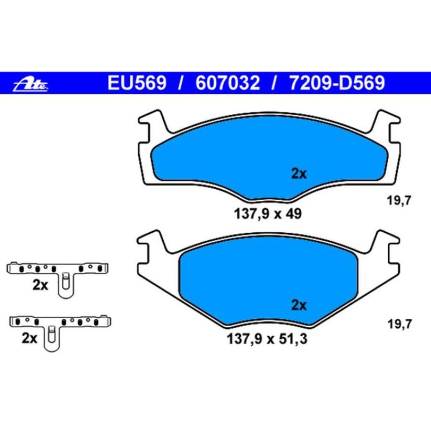 ATE 607032 ATE Original Semi-Metallic Front Disc Brake Pad Set 607032 for Volkswagen