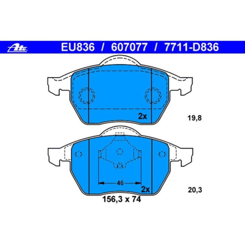 ATE 607077 ATE Original Semi-Metallic Front Disc Brake Pad Set 607077 for Audi, Volkswagen