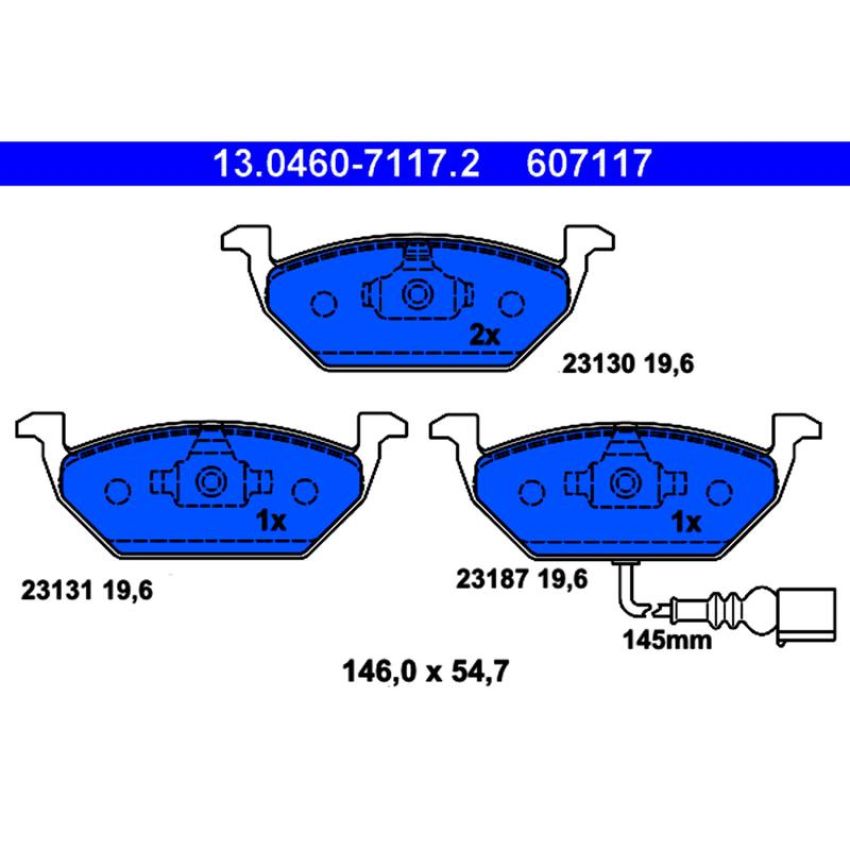 ATE 607117 ATE Original Semi-Metallic Front Disc Brake Pad Set 607117 for Volkswagen