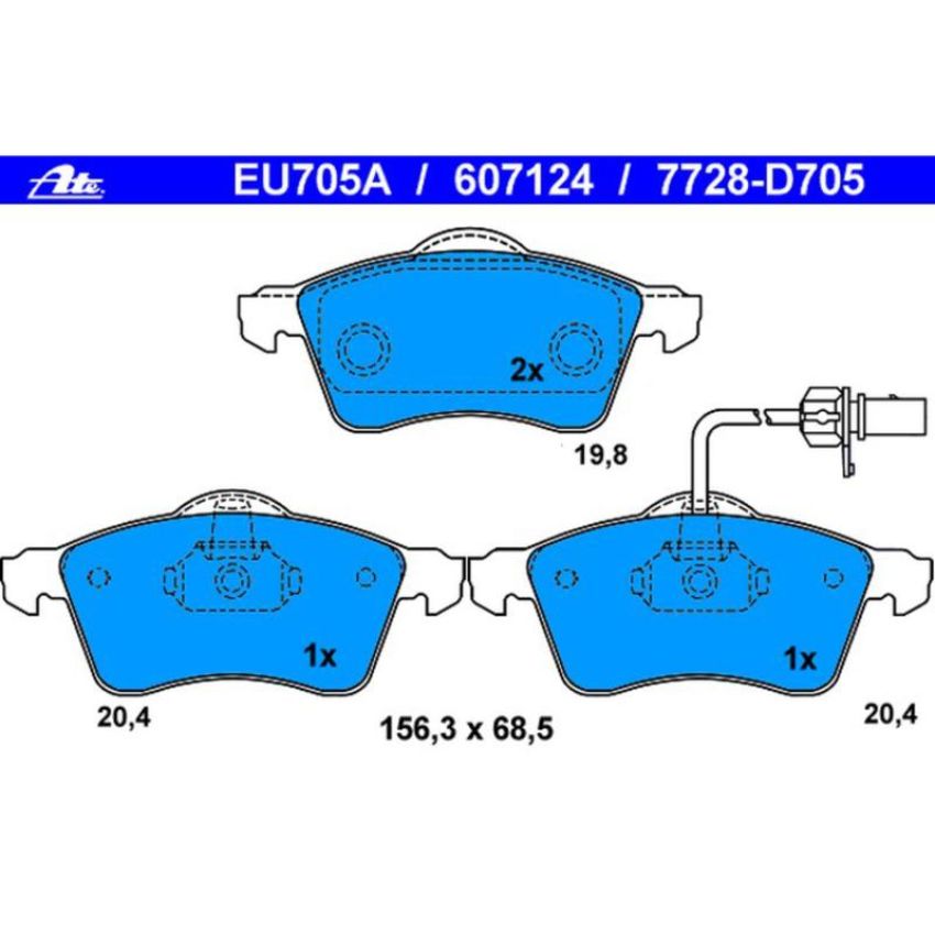 ATE 607124 ATE Original Semi-Metallic Front Disc Brake Pad Set 607124 for Volkswagen