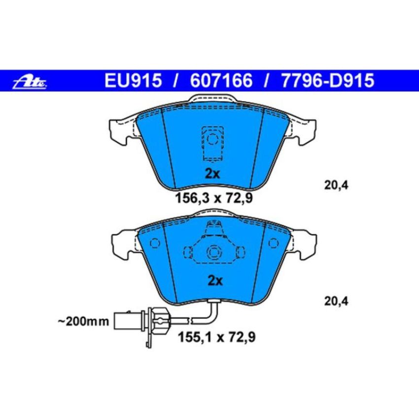 ATE 607166 ATE Original Semi-Metallic Front Disc Brake Pad Set 607166 for Audi, Volvo