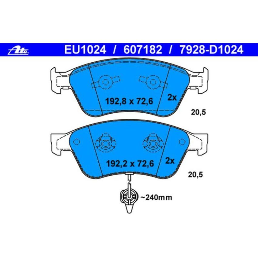 ATE 607182 ATE Original Semi-Metallic Front Disc Brake Pad Set 607182 for Audi, Volkswagen