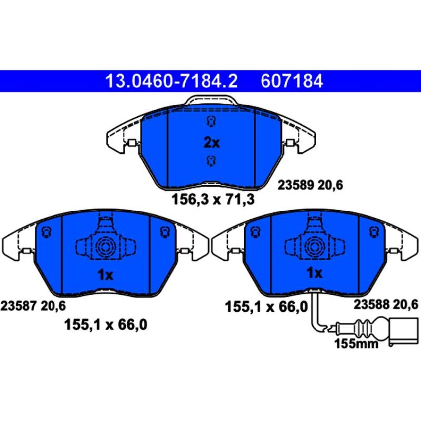 ATE 607184 ATE Original Semi-Metallic Front Disc Brake Pad Set 607184 for Audi, Volkswagen