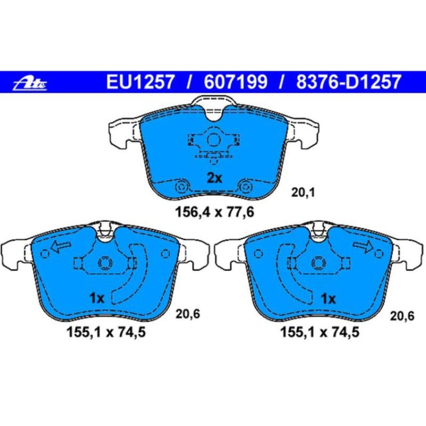 ATE 607199 ATE Original Semi-Metallic Front Disc Brake Pad Set 607199 for Saab