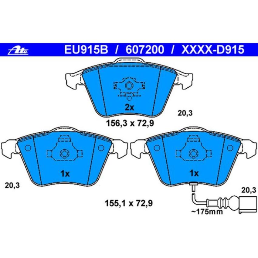 ATE 607200 ATE Original Semi-Metallic Front Disc Brake Pad Set 607200 for Volkswagen
