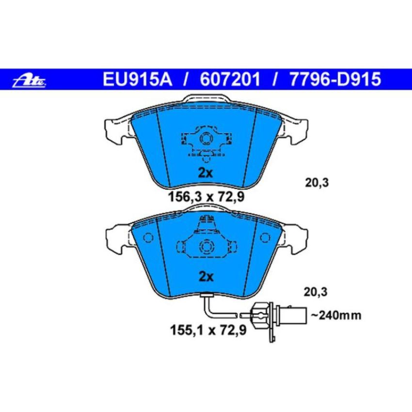 ATE 607201 ATE Original Semi-Metallic Front Disc Brake Pad Set 607201 for Audi