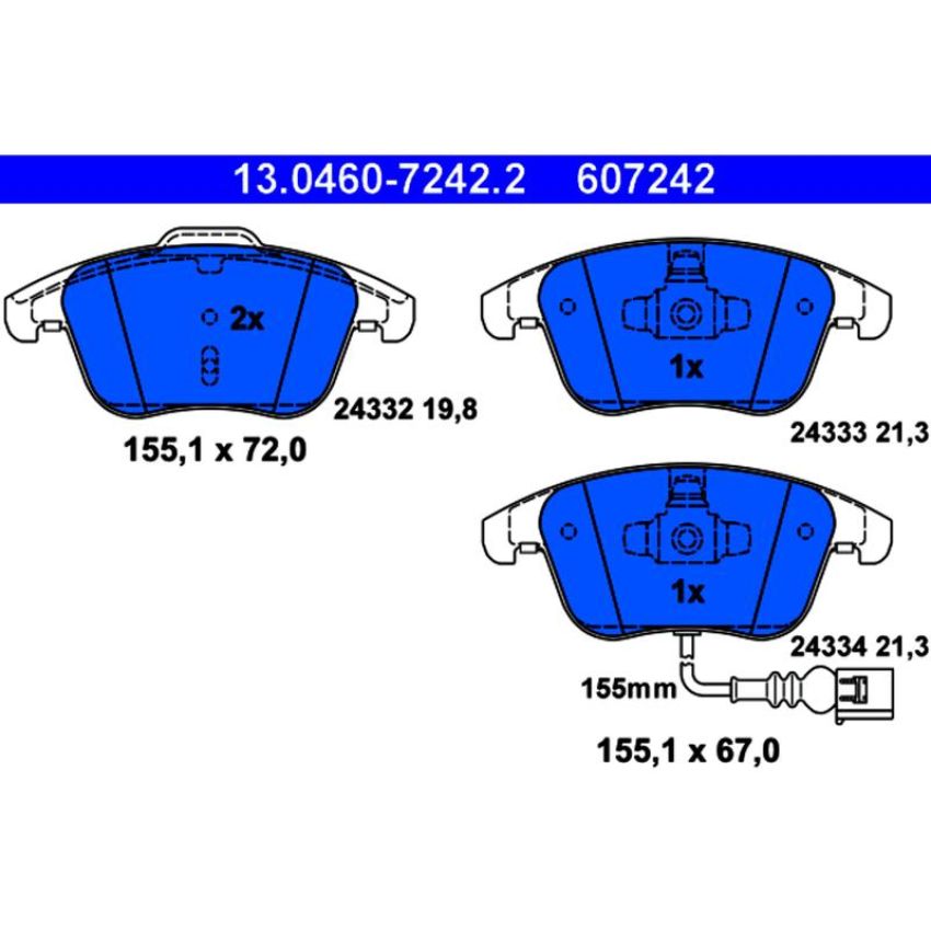 ATE 607242 ATE Original Semi-Metallic Front Disc Brake Pad Set 607242 for Audi, Volkswagen