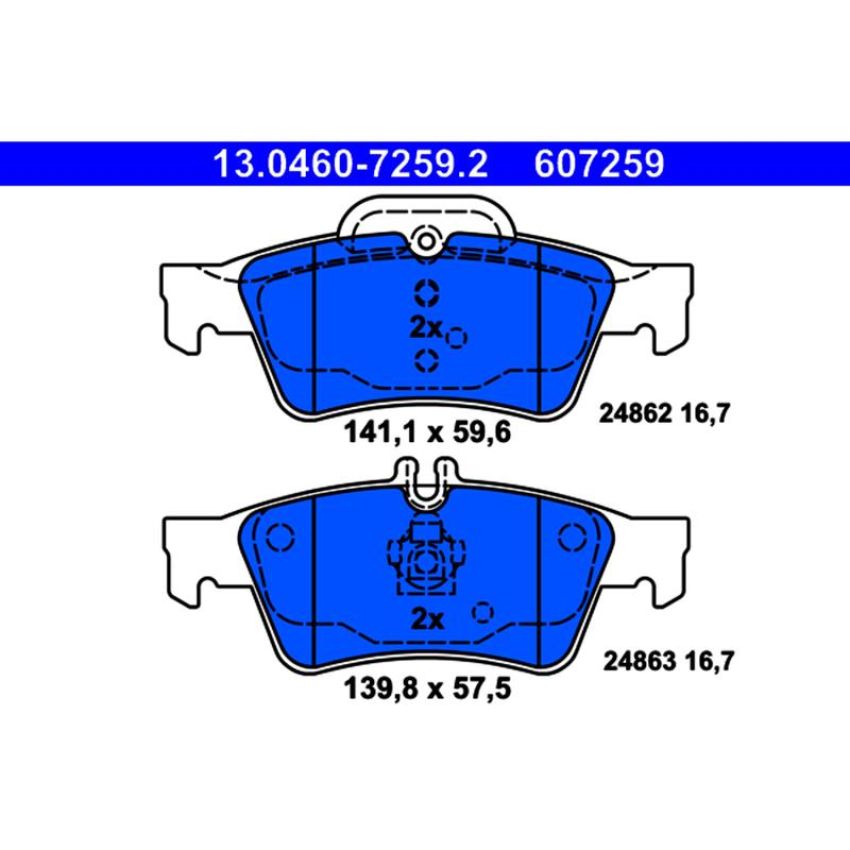 ATE 607259 ATE Original Semi-Metallic Rear Disc Brake Pad Set 607259 for Mercedes-Benz