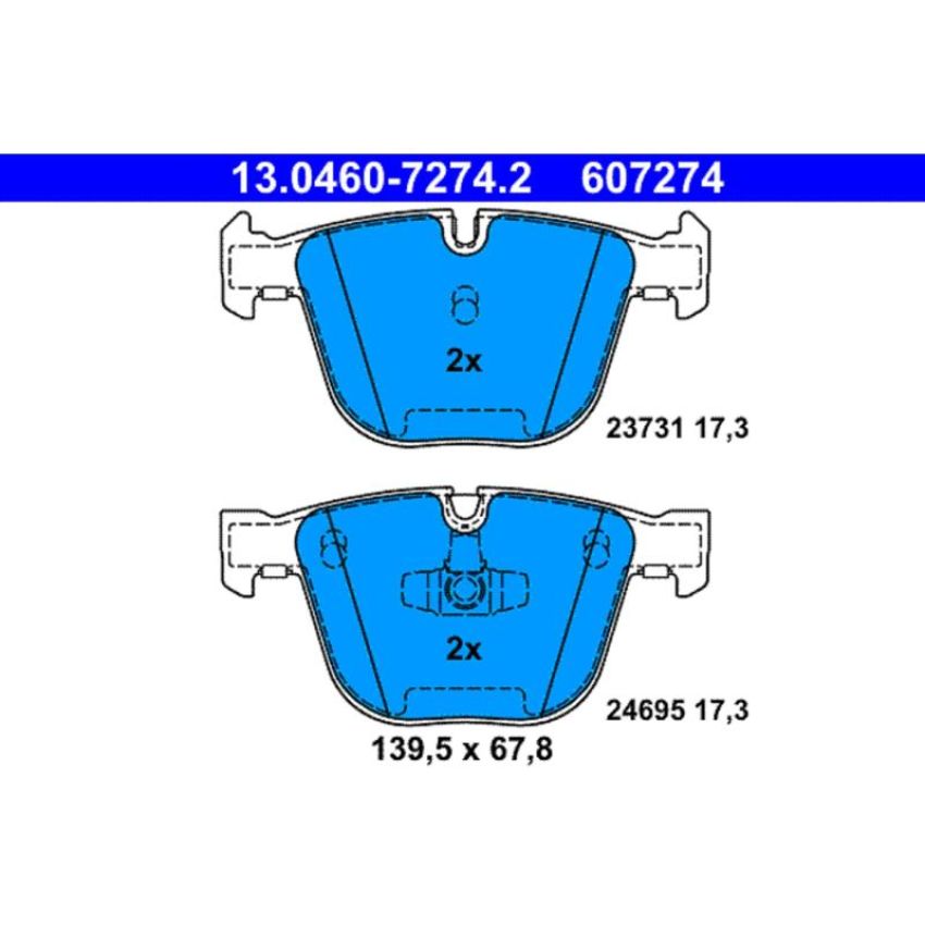 ATE 607274 ATE Original Semi-Metallic Rear Disc Brake Pad Set 607274 for BMW