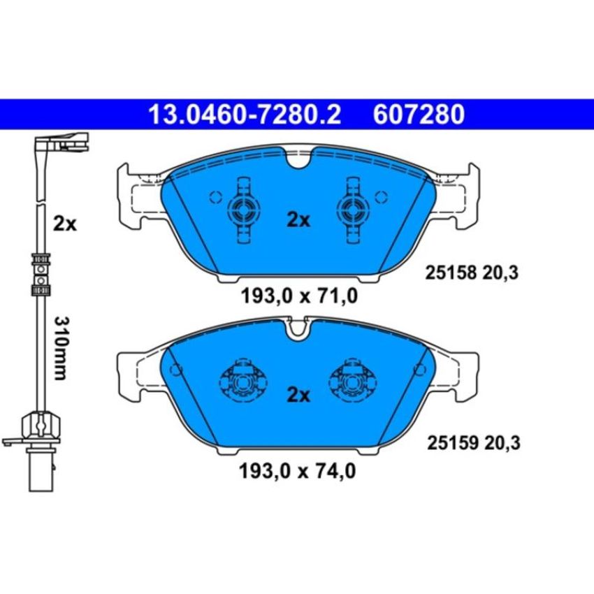 ATE 607280 ATE Original Semi-Metallic Front Disc Brake Pad Set 607280 for Audi