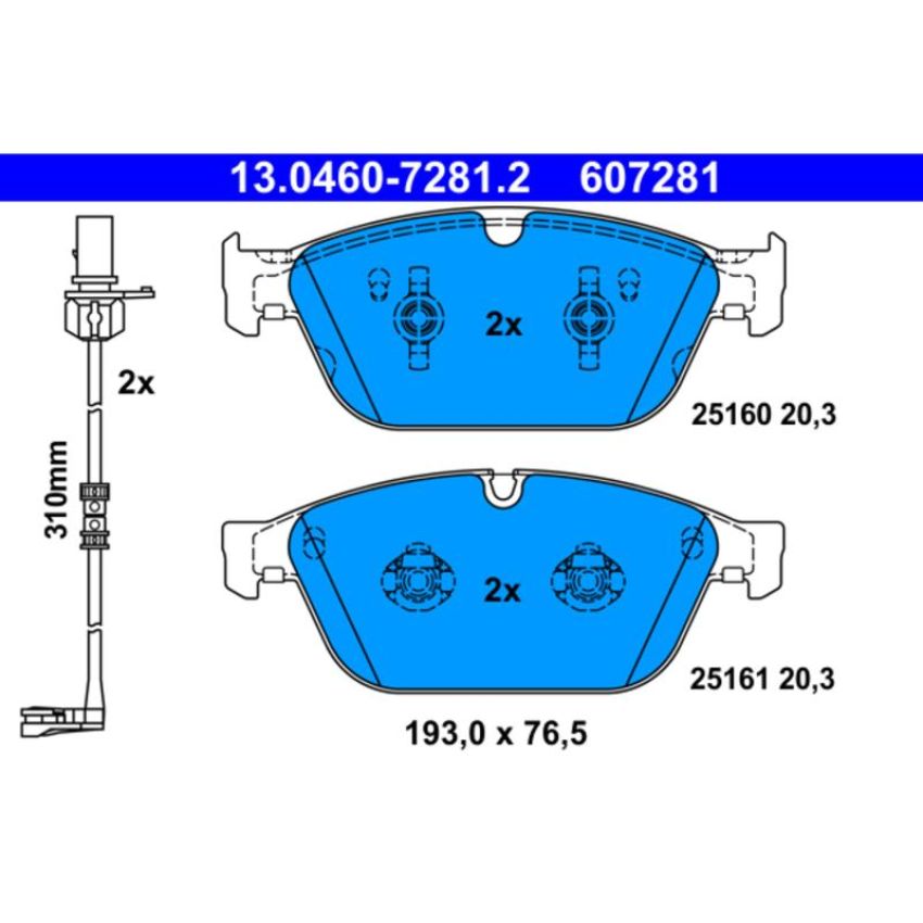 ATE 607281 ATE Original Semi-Metallic Front Disc Brake Pad Set 607281 for Audi
