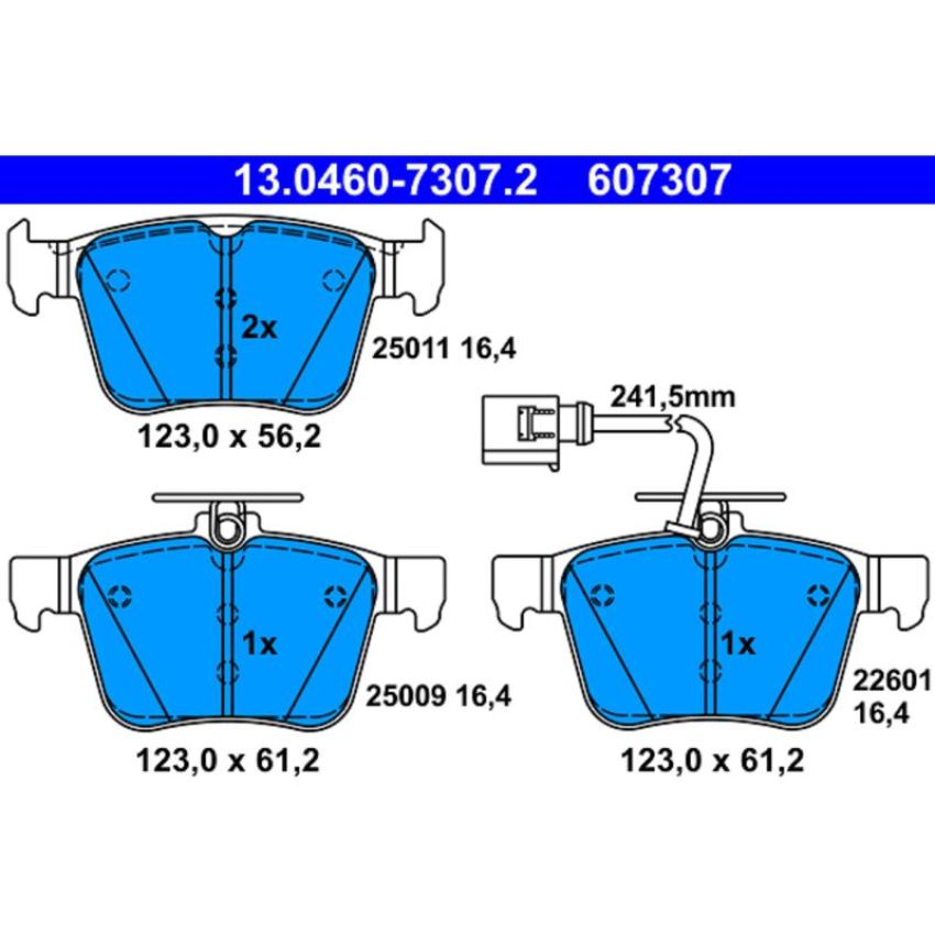 ATE 607307 ATE Original Semi-Metallic Rear Disc Brake Pad Set 607307 for Audi