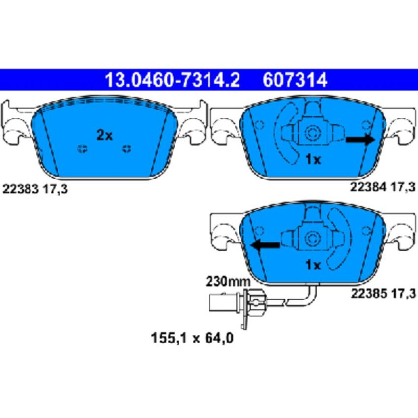ATE 607314 ATE Original Semi-Metallic Front Disc Brake Pad Set 607314 for Audi