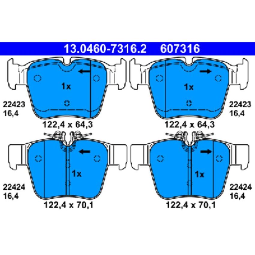 ATE 607316 ATE Original Semi-Metallic Rear Disc Brake Pad Set 607316 for Mercedes-Benz