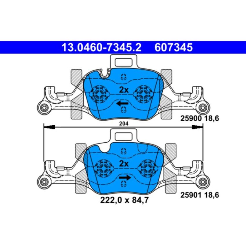 ATE 607345 ATE Original Semi-Metallic Front Disc Brake Pad Set 607345 for BMW